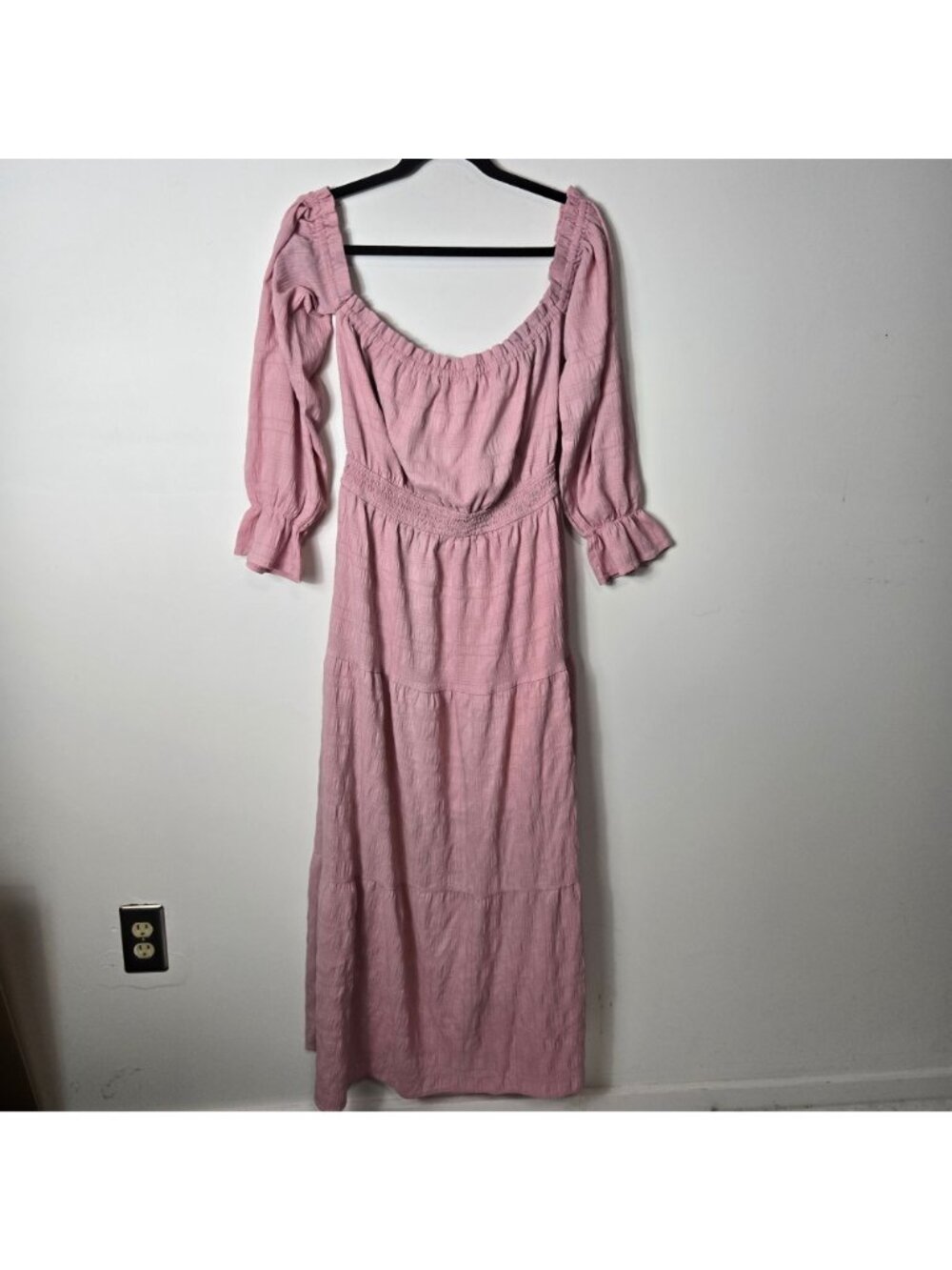 OULESIS Size XL Pink Milkmaid Y2K Maxi Dress Side Slits Coquette - Picture 3 of 10